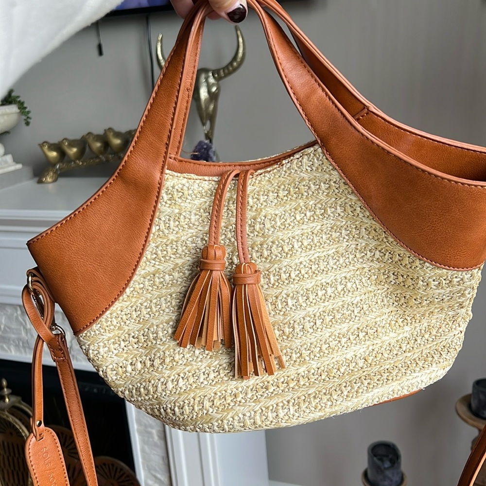 Sole Society Brown Leather and Straw Purse